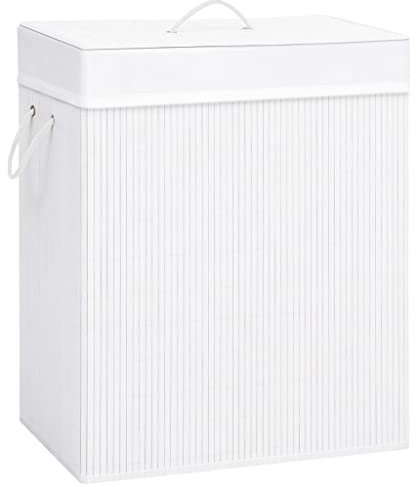 Myheimly Bambus-Wäschekorb Wäschesammler Wäschebox Wäschetonne Wäschesack Wäschetruhe Wäschebehälter mit 1 Fach Weiß 83 L
