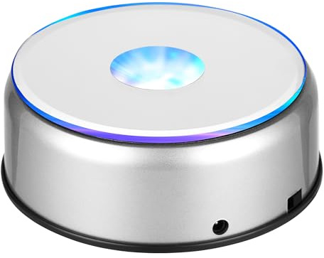 EUSTUMA Rotierender LED-Display-Sockel, buntes Licht, Kristall, beleuchteter Ständer, Farbwechsel, kleine LED für 3D-Glaskristallkunst, Urlaubsparty-Dekoration (A-Silber, mehrfarbig)
