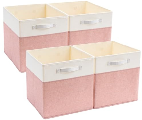 Mangata Cube Förvaringslådor 28 x 28 x 28 cm, tygförvaringskubkorgar för klädkorgar, kistor, leksaker (rosa/krämvit, 4 st)