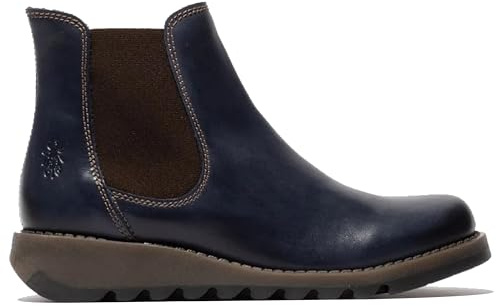 FLY SALV Chelsea in Pelle Blu da Donna, Stivaletti con Zeppa e Tacco Casual