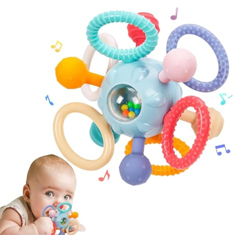 Jouet Dentition Bebe Balle Pour Naissance 0-3 Mois, Jouet Bebe 1 an Jeux Montessori Bebes eveil 0-6 Mois, Jeux Bebes Hochet Sensorielle 0 3 6 9 12 Mois Filles Garçons (Bleu)