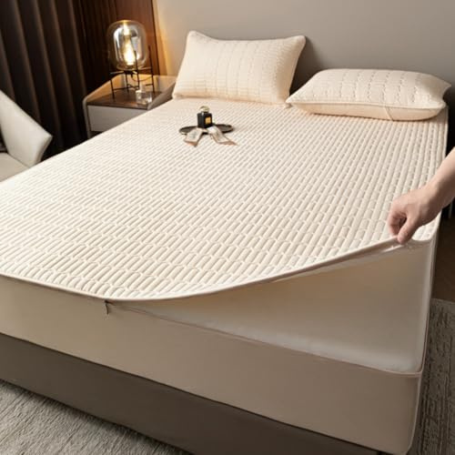 Morbuy Coprimaterasso Singolo Matrimoniale Impermeabile, Coprimaterasso Una Piazza e Mezza Antiacaro con Cerniera Morbida e Traspirante per Materassi Altezza 25cm (200 * 220cm,Cachi)