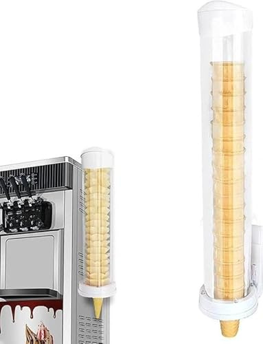 CVS2020.COM 21 Universal Transparent Ice Cream Cone Dispenser, 535mm Transparent Tube with Magnetic & Adhesive Plate Holds 25-30 Cones | Plastic Waffle Cone Storage Tube | Automatic Cup Drop