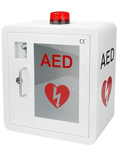 Armadio Portaoggetti Da Parete For Defibrillatore Semiautomatico Esterno (DAE) Ospedaliero, Scatola Di Allarme Di Emergenza In Acciaio For Defibrillazione Cardiaca Con Chiave, Adatto Alla Maggior
