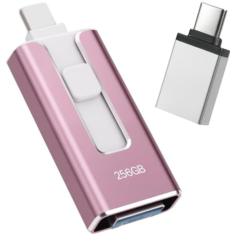 Chiavetta USB per iphone 256GB, [MFi Certificata] Unità Flash USB 4 in 1 per iphone/Android/PC, USB 3.0, Trasferimento Ultra Veloce 【Senza App】Espandi Memoria, Rosa