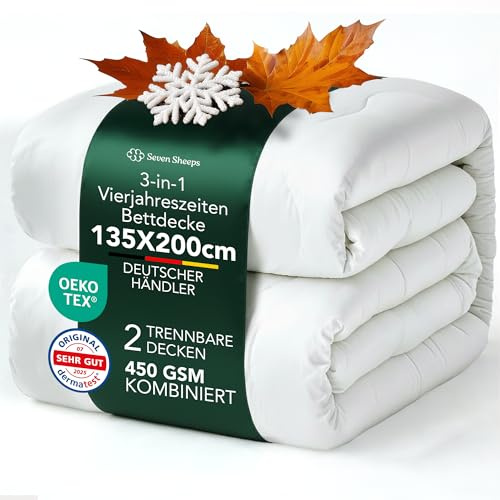 Allergiker 4 Jahreszeiten Bettdecken 135 x 200, 3 in 1 Bettdecke, Seven Sheeps 7SH-