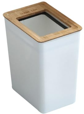 VALICLUD Cubo de Basura Pequeño de Plástico Tapa de Bambú Papelera Moderna Ecológica para Cocina Baño y Dormitorio Contenedor Reutilizable Estilo Nórdico 1 Unidad