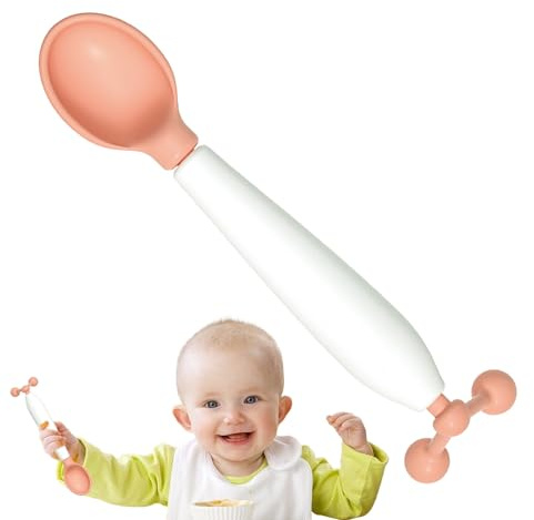Cuillère rotative à 360 degrés – 14,8 x 2,9 cm, en polypropylène de qualité alimentaire, 1 cuillère pour et tout-petits avec poignée antidérapante, durable, sensible à la chaleur, parfaite