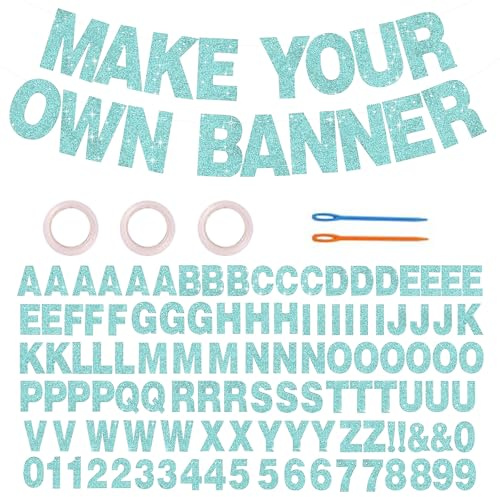 116 benutzerdefinierte Banner mit funkelnden Buchstaben, DIY, personalisiert und wiederverwendbar, Geburtstag, Willkommensfeier, Zuhause, Hochzeit, Party, Dekoration (hellblau)