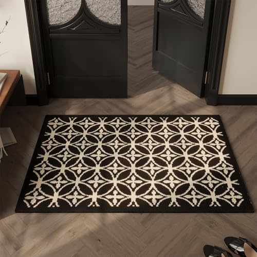 AOUER Door Mat Non-Slip Entryway Mat Front Doormats Resist Dirt Washable Low Profile Floor Mats for Indoor Outdoor Home Patio, Black, 19.5x31