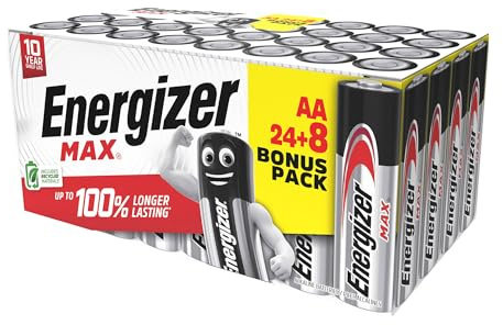 Pack 24 Piles alcaline Energizer Max AA LR06 + 8 offertes
