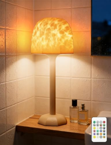QHENS Duschlampe SPA Kabellos, Wellen Tischleuchte mit 16 Farben & Fernbedienung, Shower Tischlampe Dimmbar 3600mAh Akku mit Touch, Spritzwassergeschützt, für Bathroom, Badewanne