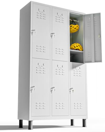 Casiers vestiaires à 6 Portes, Casiers métalliques avec clé (Gris)