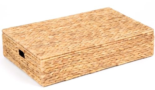 Klippehop Under Bed Storage with Lid, Hand Woven Underbed Storage Box | Water Hyacinth Storage Basket without Liner, Large Underbed Storage Basket, Wicker Bed Storage Bin, 78×50×16cm, 60L