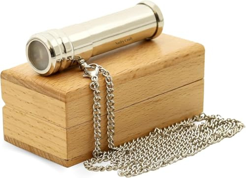 Averex Mässing kalejdoskop med trä förvaringsbox, vintage optisk glaslins kalejdoskop, dekorativ samlarpresent för vuxna, liten antik stil