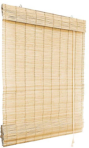 Victoria M. Klemmfix Bambus Raffrollo Sonnenschutz Sichtschutz Rollo Seitenzugrollo ohne Bohren, für Fenster und Türen, 60 x 220 cm, Natur