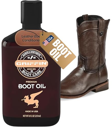 Griffin Boot Care Boot Oil, 8 Oz – Revitalizes Various Types of Leather-Based Gear – Deep Nourishing Formula, Versatile Usage, Grease-Free Solution - Top-Grade Leather Conditioner for Boots and More