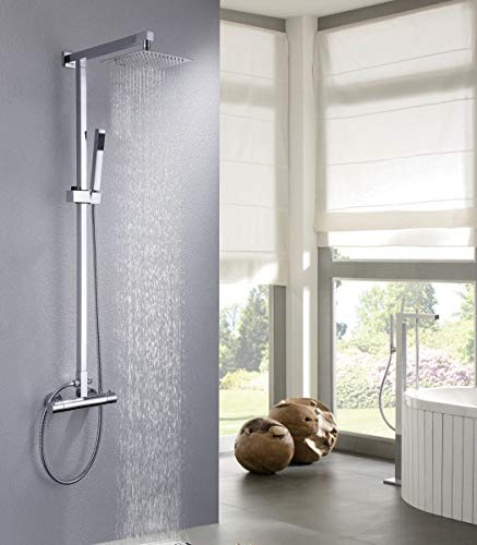 Design-Duschsystem Duschsäule Thermostat 8821C Basic - Auswahl Duschkopf eckig, Auswahl Duschkopf Quadrat:ohne Duschkopf