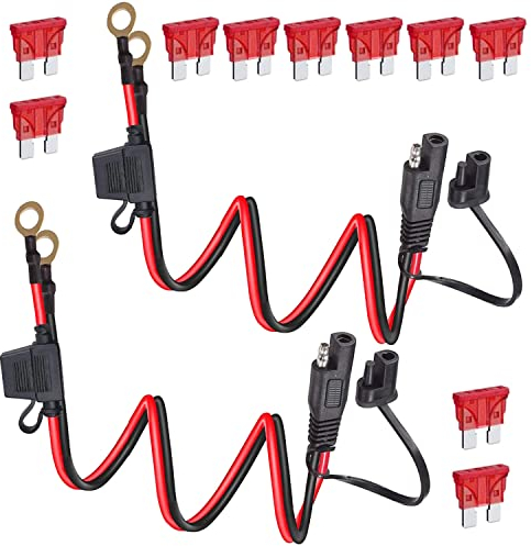 GTIWUNG 2 Stück 2ft SAE Anschluss Kabel mit 10A Sicherung Batterieladekabel für Auto Batterieladung