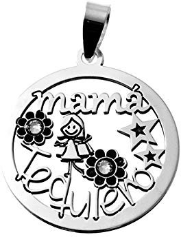 Inmaculada Romero IR 925m Silber Anhänger Gesetzentwurf 24mm. Ich liebe dich MAMMA Nachricht Detail Puppe Blumen