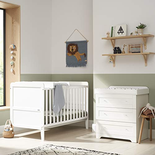 Tutti Bambini Rio 2 Piece Nursery Furniture Set, Cot Bed & Changer, White | Complete nursery furniture set with convertible cot bed and changing unit. Stylish solid wood furniture for modern nurseries.