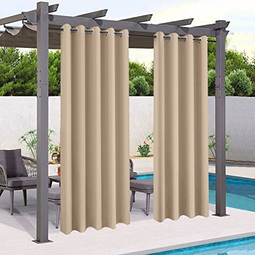Mingfuxin Rideaux d'extérieur Imperméables, Rideau Occultant Isolant Thermiques pour Pergola, Cabanon Jardin Exterieur, Gazebo, Porche Terrasse(1 PCS / 132 X 240 CM, Beige Jaune)
