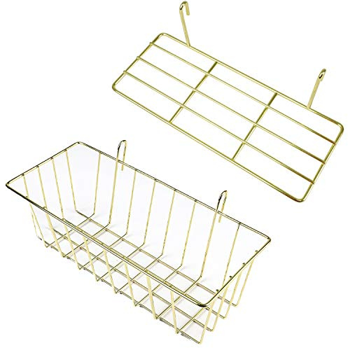 GBYAN Gitterkörbchen Metalldraht Korb für Gitterwand Hänge Korb Straight Shelf Flower Pot Display Holder for Wire Wall Grid Panel, 2 Pack