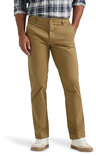 Lee Men's Extreme Motion Flat Front Regular Straight Pant Bronze 34W x 30L