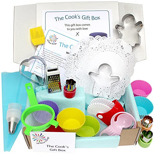 Baking Gift Box - Ideal Birthday, Christmas, Mother's Day,Cook's Present, Girl's Gift, Gift for Women - Gift Wrapped - 15 Cooking, Pastry Baking and Cake Decorating Tools Cook with The Kids.