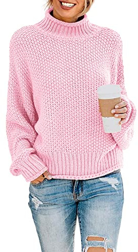 YUNDAI Womens Jumpers Turtleneck Batwing Long Sleeve Loose Oversized Sweater Knitted Pullover Solid Color Chunky Tops for Winter