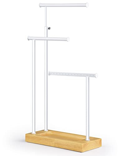 SRIWATANA Schmuckständer Holz Schmuckhalter Kettenhalter 3 Stäbe Drehbar (51cm) Schmuckbaum Schmuckaufbewahrung für Ketten Ohrringen Ringen Uhren und Armbändern (Naturlholz)