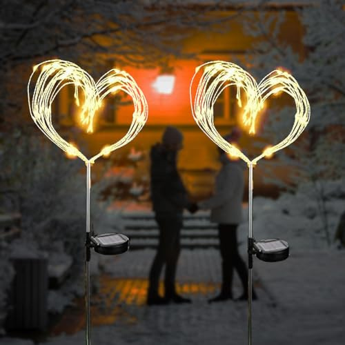 XRR Solarlampen für Außen 2 Stück 120led Solar Feuerwerk Licht 2 modi Beleuchtungs Wasserdicht Warmweiß LED Solarleuchten Garten für Weg Hinterhof Weihnachtsdekoration Partys (warmweiß)