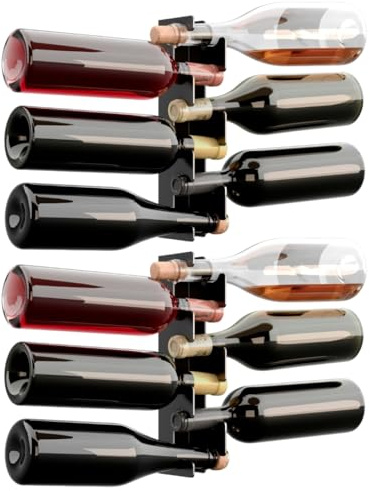 LUFLIPS - Porte-Bouteilles pour vin Mural en métal, Design Original et élégant, Support pour vin empilable (2, Black)