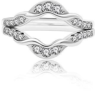 Uloveido 925 Sterling Silber Runder CZ Wickelring Guard Enhancer V 2 Stück Stapelbare Ringe Set für Damen