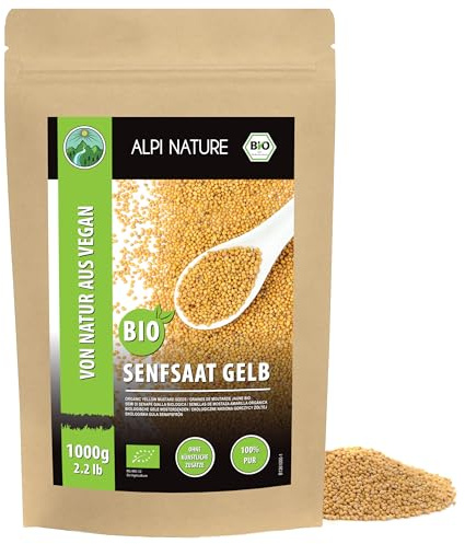 Alpi Nature Organic Mustard Seeds Yellow White 1kg 2.2 lb, Whole White Yellow Mustard Seeds