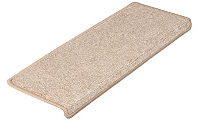 FLODI. Lyon Carpeted Stair Tread Pads, Set of 15 Pieces, Self Adhesive Carpet Stair Mats, Anti Slip Staircase Runner Pad Rugs (Brown, Rectangular - 23 x 65 cm)
