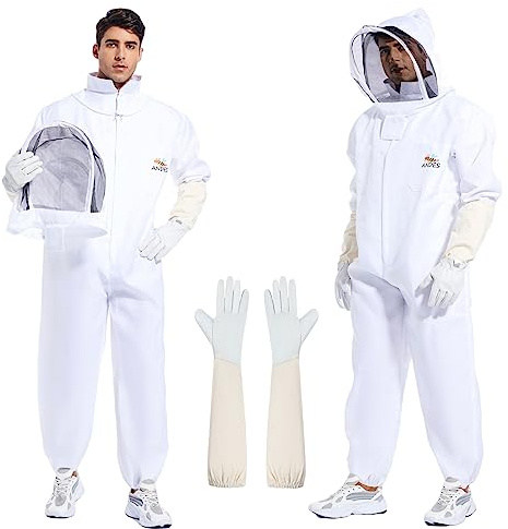 Bee Suit for Men Women Sting Proof, Polycotton Beekeeping Suit Beekeeper Costume&with Glove &Ventilated Hood, Bee Outfit for Backyard and beekeeping supplies (XL)