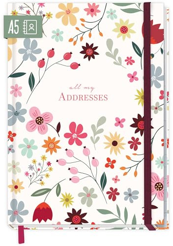 paper&you® Carnet d'adresses A5 et mots de passe Wild Flower | Pour vos contacts et anniversaires : 160 pages en papier haut de gamme 120 g/m², index A-Z, liste de mots de passe