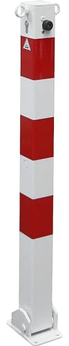 KAISER+KRAFT | Absperrpfosten | 70 x 70 mm, klappbar, zwei Ösen, mit Profilzylinder, weiß/rot