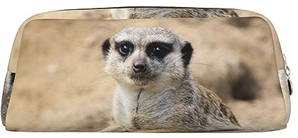 NLWQEKV Federmäppchen aus Leder, Erdmännchen-Tier-Motiv, Federmäppchen, Schreibwaren-Tasche, Organizer