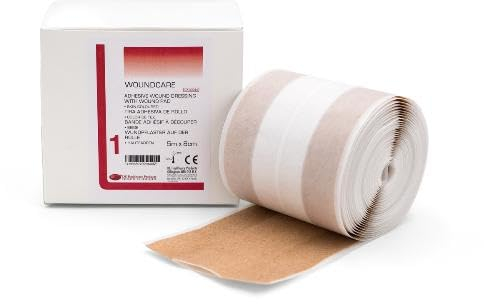 DE Healthcare Products - Wundpflaster auf der Rolle (5 m x 8 cm), atmungsaktive und zuschneidbare Pflaster mit Wundpolster, komfortable Wundpflaster, hautfarben
