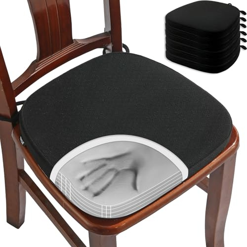 BUYUE Luxus Memory Foam Stuhl Kissen 6 Pack, Jacquard 40cm U-Form komfortable Esszimmerstuhl Pad, abnehmbare rutschfeste Küche Stuhl Sitzkissen, (6 Stück, schwarz)