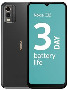 Nokia C32 Mobile Phone, 64GB, 3GB RAM, Dual SIM, Charcoal