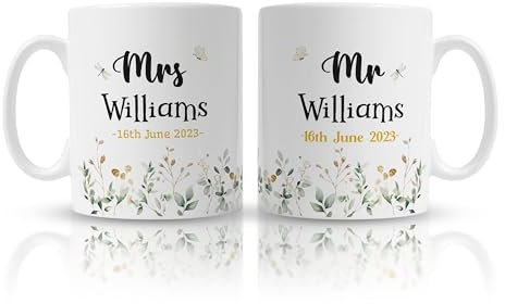Pink Positive Personalised Mr & Mrs Mugs - Perfect Engagement Gifts, Wedding Presents, Couples Gifts | Mr & Mrs Lastname with Date