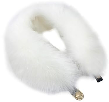 Asudaro 53 cm Pelzkragen aus Kunstfell - Maomao Knopfschal für Damen - Winter Kunstfuchspelz Schal mit Schnalle - Dicker Fleece-Schal in Weiß