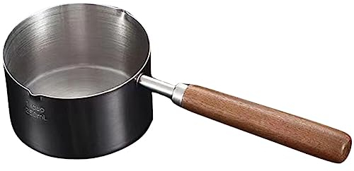Alipis Small Milk Pan, Stainless Steel Milk Pan Sauce with Wooden Handle, Pots with Pouring Lip for Cooking Sauce Hot Oil