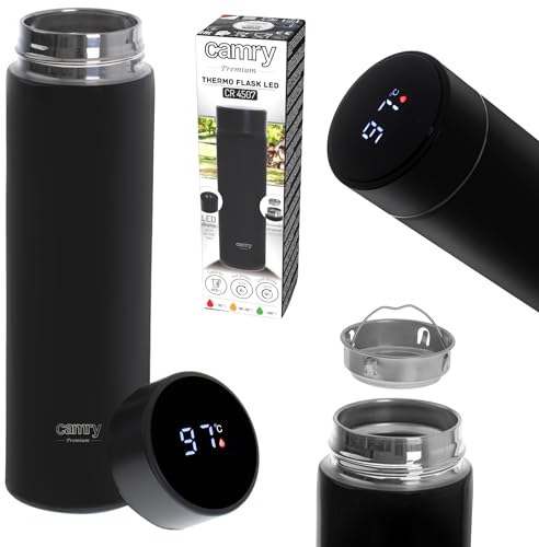 Camry LED Thermoskanne mit Temperaturanzeige 473ml | Thermobecher Temperaturanzeige mit Touchscreen | Thermosflasche Hält Getränke 8h heiß & 12h kalt | Kaffeebecher to go Edelstahl BPA-frei