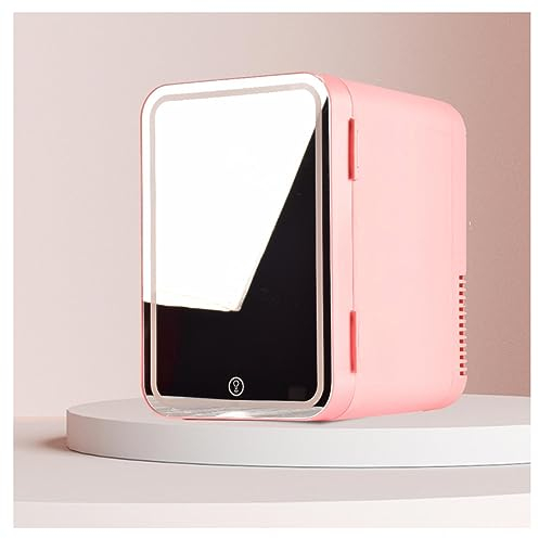 Mini Fridge For Bedroom, With Led Mirror, 8L Capacity Vanity Fridge, Chill Or Heat, Ac 220v, Dc 12v Mini Cosmetic Fridge, Makeup Fridge For Skincare,White (Pink)