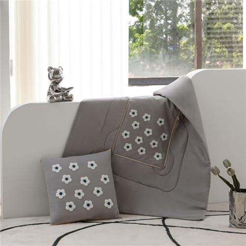 Hixingo Reisedecke und Kissen 2 in 1, Reisedecke mit Kissen Set Multifunktionale Reise Decke und Kissen 2 in 1 Weichem Flugzeug Verwandlungskissen für Urlaub, Camping (40 * 40cm,Blume-Grau)
