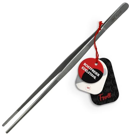 Fysell – Kochpinzette 30,5 cm extra lang zum Kochen, Grillen & Backen – Grillpinzette aus rostfreiem Edelstahl – Küchenpinzette zum Dekorieren, Anrichten & Wenden – spülmaschinenfeste Fleischpinzette